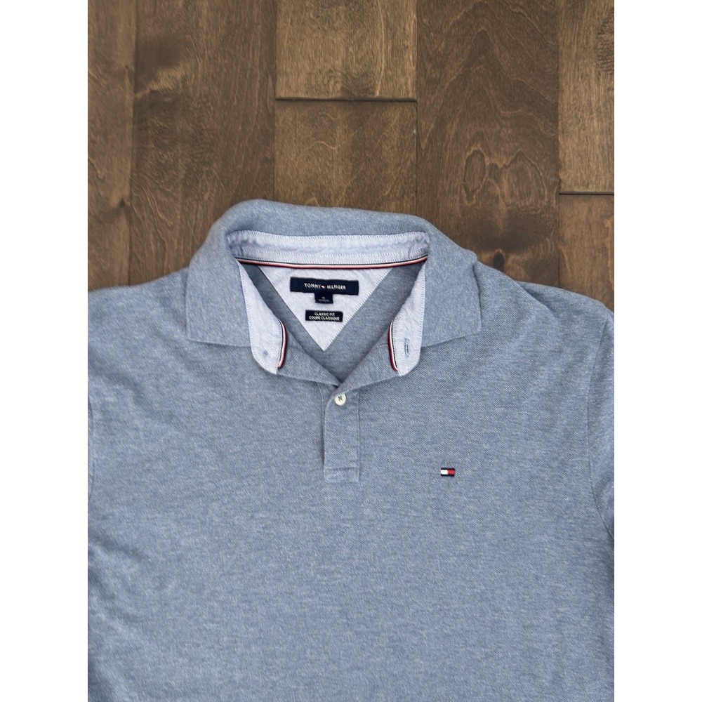 Tommy Hilfiger Mens Classic Fit Blue Polo Short Sleeve Shirt Size M Flag Logo